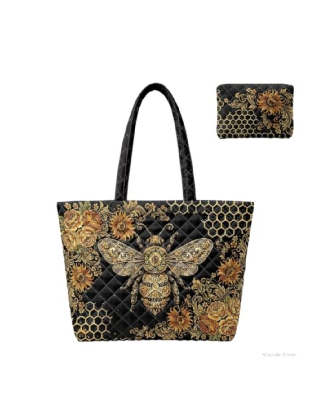 Quilted Tote Bag Set with Pouch – Large Laptop Tote for Work & Travel
